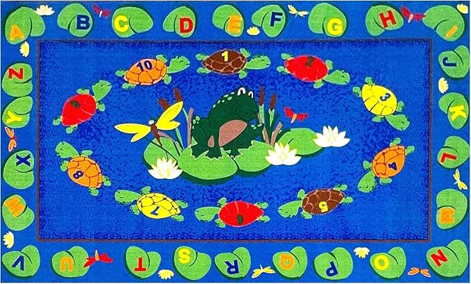 KIDCARPET.COM Turtle Circle Time Rectangle Classroom Rug | Bordered Area Rug for Preschool Daycare Learning, 6' x 8'6"
