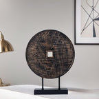 Unique Round Coin Sculpture Decorative Objects for Shelf Home Decor Accents, Modern Abstract Tabletop Decor Items for Living Room Fireplace Mantel, Above Cabinet (Black)