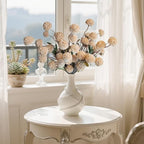 10 Pcs Fake Flowers, Artificial Mums with Long Stems, Beige Faux Pompon Mums Floral Arrangement, Champagne Plastic Flowers Silk Dried Flowers Home Decor, Fall Decorations for Home Vase(No Vase)