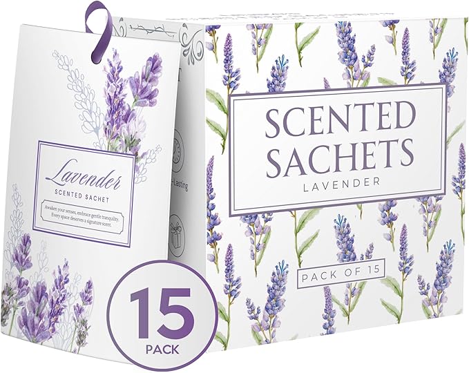15 Pack Lavender Sachets for Drawers and Closets, Scented Sachets for Drawers, Closet Freshener Sachet for Drawers to Refresh Any Space, Lavender Sachet Bags, Scented Drawer Fresheners for Dresser