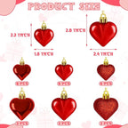 24PCS Heart Shaped Ornaments, Red Heart Shaped Ornaments, Valentines Heart Hanging Ornaments in 2 Sizes, Glossy Heart Baubles for Valentines Wedding Christmas Tree Party Decorations