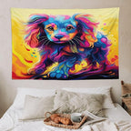 VUMIVI Colorful Cute Dog Tapestry Rainbow-Hued Oil Painting Pet-Themed Abstract Art Print Tapestry Wall Hanging for Living Room Bedroom Dorm Classroom Aesthetic Decor W60xL40in