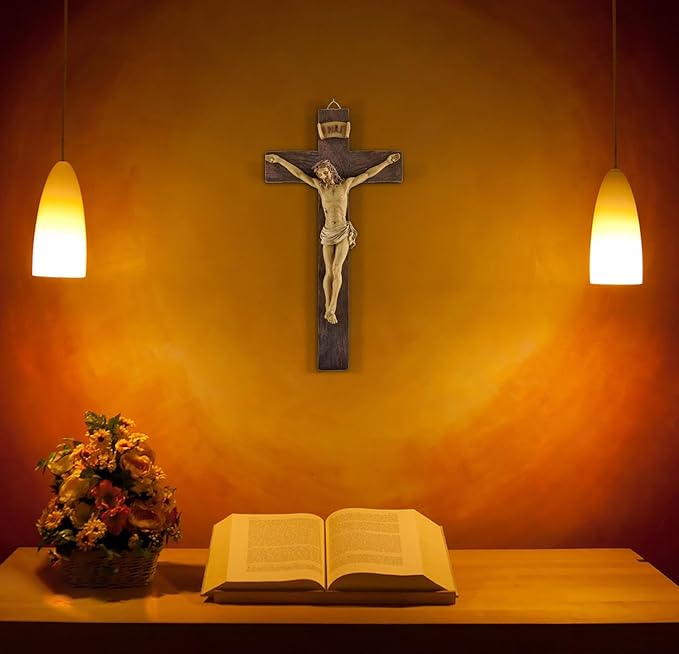 Artisan Flair Crucifix Wall Cross Resin Jesus Cross Statues Catholic Hanging Wall Decor (9.05 Inches)
