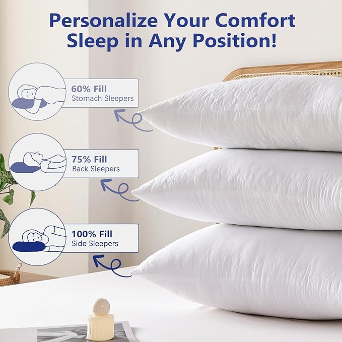 Shatex Medium Firm Pillow Queen Size 28 x 20 inch, Adjustable Back Pillow for Neck Pain Relief, Provide Strong Support for Stomach & Side Sleepers
