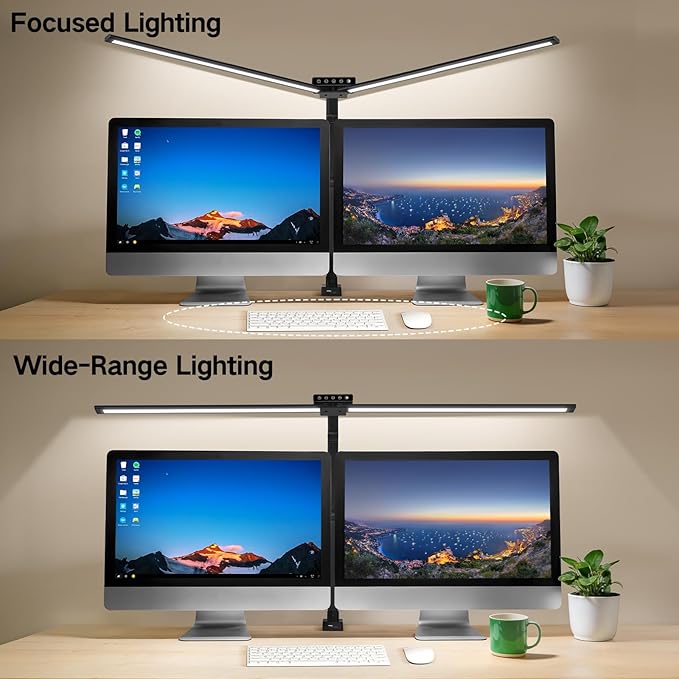 OUTON 29.5" Led Desk Lamp for Office Home, USB-A & USB-C Ports, Touch & Remote Control, 5 Color Temperatures, Stepless Dimming, Timer & Memory Function, 24W Eye-Care Monitor Light for Study Drafting