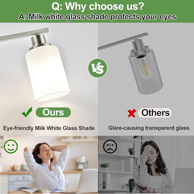 4-Light Vanity Light with Milky White Shades, Brushed Nickel Bathroom Lighting Fixtures Over Mirror, Modern Bathroom Wall Lamp for Mirror Living Room Cabinet Bedroom
