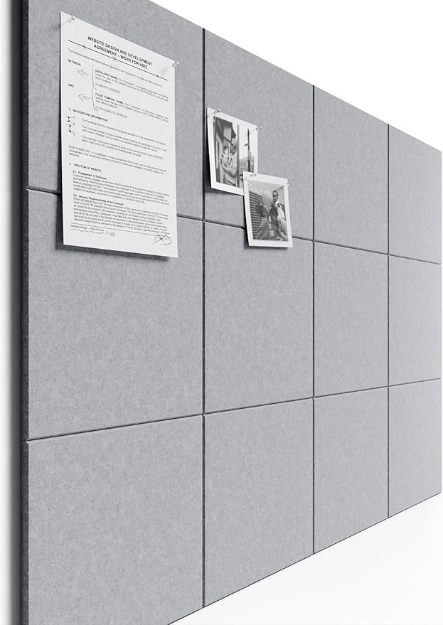 Bumusty Large Cork Board 48" x 36" Alternative - 12 Pack Felt Wall Tiles with 70 Safe Removable Adhesive Tabs, 30 Pushpins, Cork Boards for Walls Pin Board Bulletin Board Office Decor (Soft Gray)