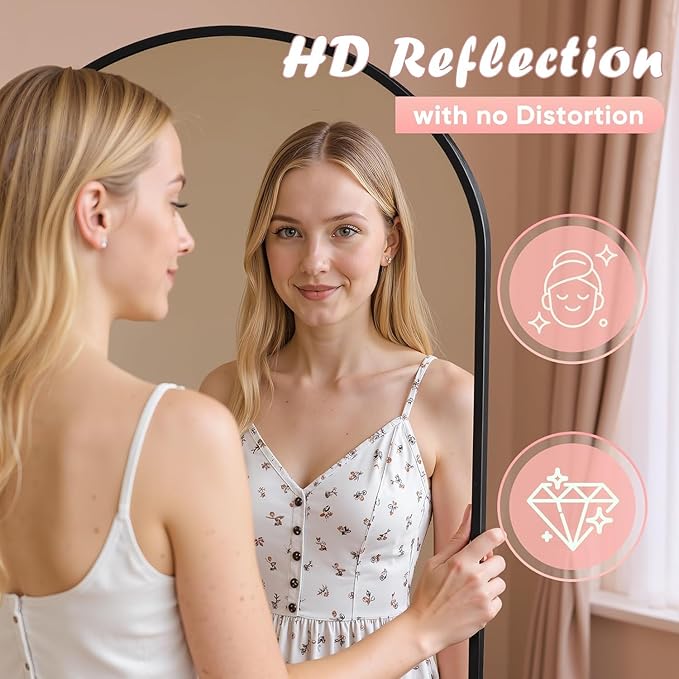 Full Length Mirror, 76" x 34" Arched Full Body Mirror Large Standing Floor Mirrors, Mirrors for Bedroom, Bathroom, Living Room Standing or Wall Leaning, Black