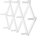 Dseap Accordian Wall Hanger: 16” High Wooden Wall Expandable Coat Rack, Hat Rack Holder, Accordion Hook for Baseball Caps, Coats, Mugs, 10 Peg Hooks, White