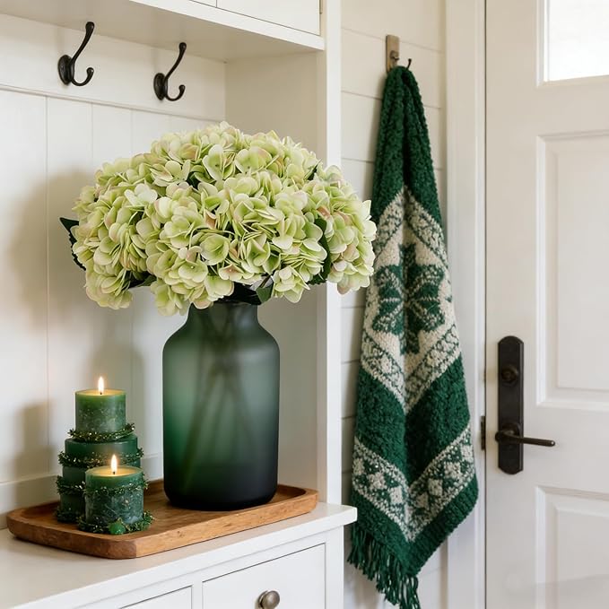 Kimura's Cabin 6pcs Green Silk Hydrangea Artificial Flowers Fake Hydrangeas with Stems Faux Hydrangea Bouquets for Wedding Arrangements Home Party Table Decoration (Lime Green)