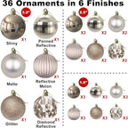 Champagne Gold Christmas Ornaments - Christmas Tree Decorations Shatterproof Hanging Balls for Birthday Wedding Holiday Decor Set of 36pcs, Multi-Sizes(1.6",2.5",3.2")