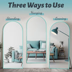 Antok Full Length Mirror, 58"x18" Floor Mirror, Arched Floor Standing Freestanding Arch Full Body Mirrors with Stand for Bedroom, Hanging Mounted for Living Room Cloakroom,Blue