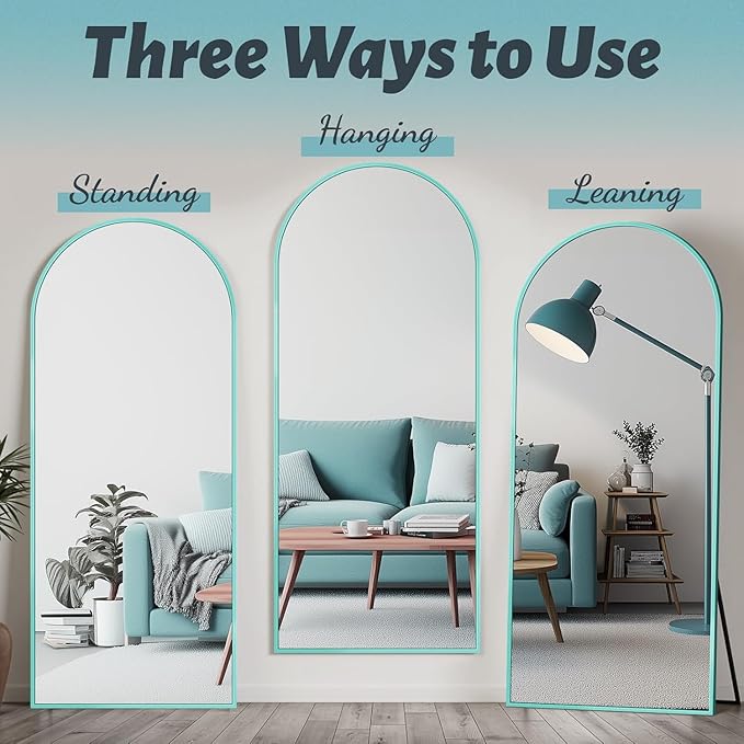 Antok Full Length Mirror, 58"x18" Floor Mirror, Arched Floor Standing Freestanding Arch Full Body Mirrors with Stand for Bedroom, Hanging Mounted for Living Room Cloakroom,Blue