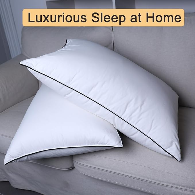 Luxury Down Fiber Pillows Queen Size, Bed Pillows for Sleeping, Pillow for Back, Stomach or Side Sleepers