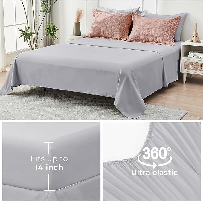HYMOKEGE Rose Gold/Light Grey California King Comforter Set Seersucker 7 Pieces, All Season Luxury Bed in a Bag for Bedroom, Bedding Set with Comforter, Sheets, Pillowcases & Shams