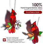 2-Pack Handmade Cardinal Stained Glass Window Hanging Suncatchers – Memorial Gifts for Women, Bird Lover Gifts, Colorful Sun Catcher Window Decor with Suction Hooks, Ready to Gift