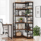 NUMENN 6 Tier Corner Bookshelf, Modern Corner Bookcase, Large Open Shelf Bookcase, Tall Bookshelves Storage Display Rack for Bedroom, Living Room and Home Office, Vintage
