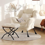 Lazy Chair with Ottoman, Large Lvory Lounge Accent Chair with Ottoman and FA Throw Pillow, Comfy Plush Reading Chair for Living Room Bedroom Dorm Room Office Apartment Relaxing Use