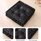 Square Floor Pillows, Large Floor Cushion for Adults Kids, Meditation Floor Pillow Seating Cushion with Shredded Memory Foam and Silk Wadding, 20"x20"x5" (Black, 2 Pack)