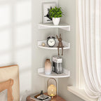 Fun Memories Corner Shelf Wall Mount, Wood Floating Corner Shelves, Corner Wall Shelf for Bedroom, Bathroom, Kitchen, Living Room (White, 3 Pack)