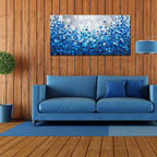 MyArton Large Textured Blue Flowers Canvas Wall Art Hand Painted Modern Decoration Oil Painting Picture Framed Ready to Hang 60x30inch