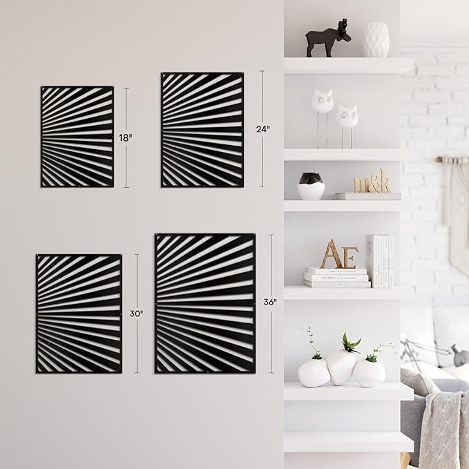 SIGNLEADER Metal Wall Art Decor Black Stripe Pattern Minimalist Modern Abstract Wall Sculpture Hangings Home Decoration for Living Room, Bedroom, Bathroom, Kitchen, Outdoor - 24" Black