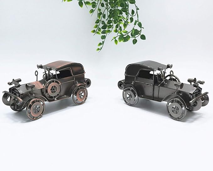 Metal Antique Vintage Car Model QBOSO Handcrafted Collections Collectible Vehicle Toys for Bar or Home Decor Decoration Great Birthday Gift (Black-Silver, Large