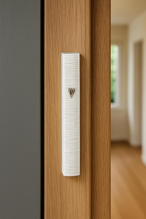 My Daily Styles Aluminum Silver-Tone White Stripes Classic Shin Mezuzah Case, 5"