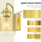 zeyu 4-Light Brushed Gold Vanity Light, Modern Wall Sconces for Mirror Kitchen Bedroom, Bathroom Wall Lights with Clear Glass Shade, ZSL72B-4W BG