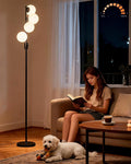 Lightdot 64IN Dimmable (Brightness Adjustable) Globe Floor Lamp, Black Standing Lamps with 4PCS 3000K Bulbs Included, Mid Century Modern Floor Lamp for Living Room/Sofa Beside/Corner Decor