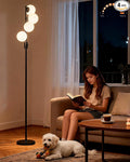 Black Globe Floor Lamp Dimmable 64IN Tall Standing Lamps with Soft Warm White Eye Care 3000K G9 Bulbs, Mid Century Modern Floor Lamp for Living Room Bedroom