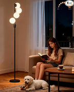 Black Globe Floor Lamp Dimmable 64IN Tall Standing Lamps with Soft Warm White Eye Care 3000K G9 Bulbs, Mid Century Modern Floor Lamp for Living Room Bedroom