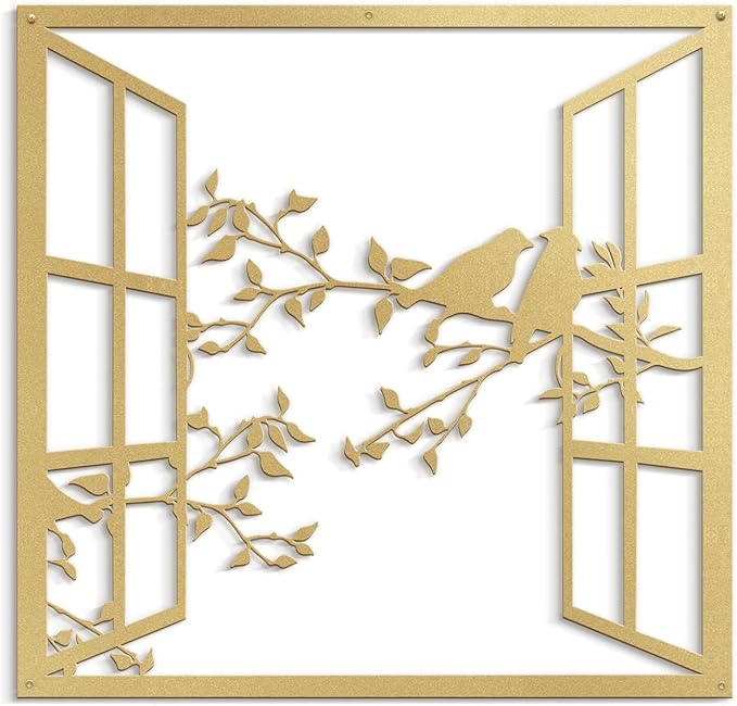 SIGNLEADER Metal Wall Art Decor Bird Silhouette on Branch Modern Abstract Wall Sculpture Hangings Home Decoration for Living Room, Bedroom, Bathroom, Kitchen, Outdoor - 30" Gold