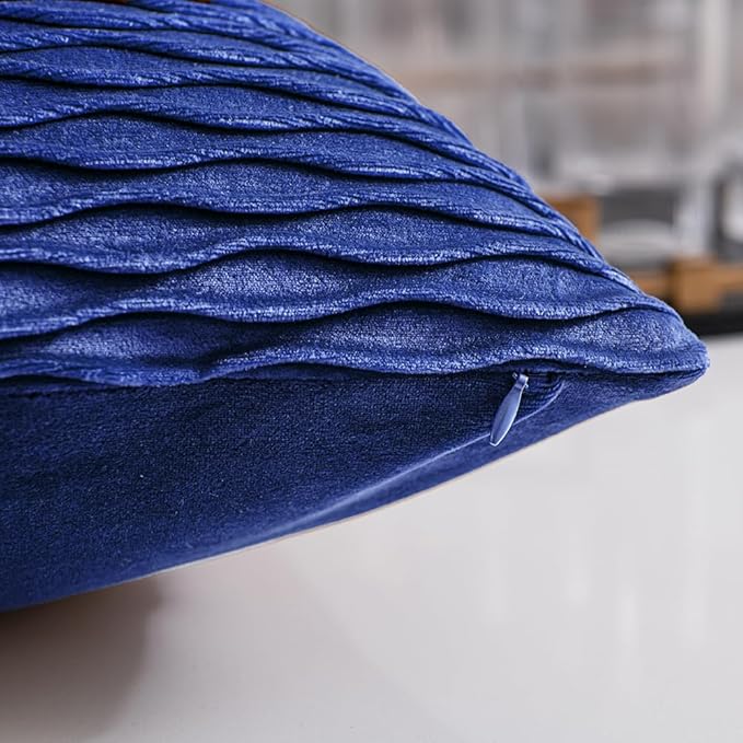24x24 Blue Throw Pillow Covers: 2 Pack Original Striped Velvet Square Decorative Pillow Cases for Farmhouse Couch