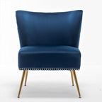 Thia Armless Velvet Accent Chair for Living Room, Elegant Seat with Nailhead Trim, Gold Metal Legs and Comfortable Curved Back, 28" D x 25" W x 29.5" H, Dark Blue