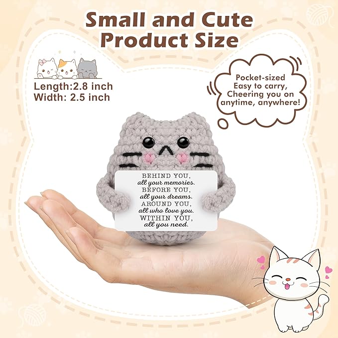 Graduation Gifts Positive Quote Behind You All Your Memories,Crochet Animal Cat for Daughter Son Friends Sister Students Graduation from School,Emotional Crochet Support Cat
