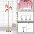 Gold Floor Lamps for Living Room Bedroom-3 Light Vintage Floor Lamp with Glass Lampshape & Three Bulbs,Mid Century Modern Standing Lamp Tall Tree Flower Floor Lamps for Bedroom Living Room,Corner