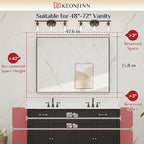 Keonjinn 48 x 36 In Brushed Nickel Bathroom Mirror, Rectangular Metal Framed Wall Vanity Mirror for Over Sink Square Corner Aluminum Alloy Modern Farmhouse Rectangle Silver Mirror(Horizontal/Vertical)