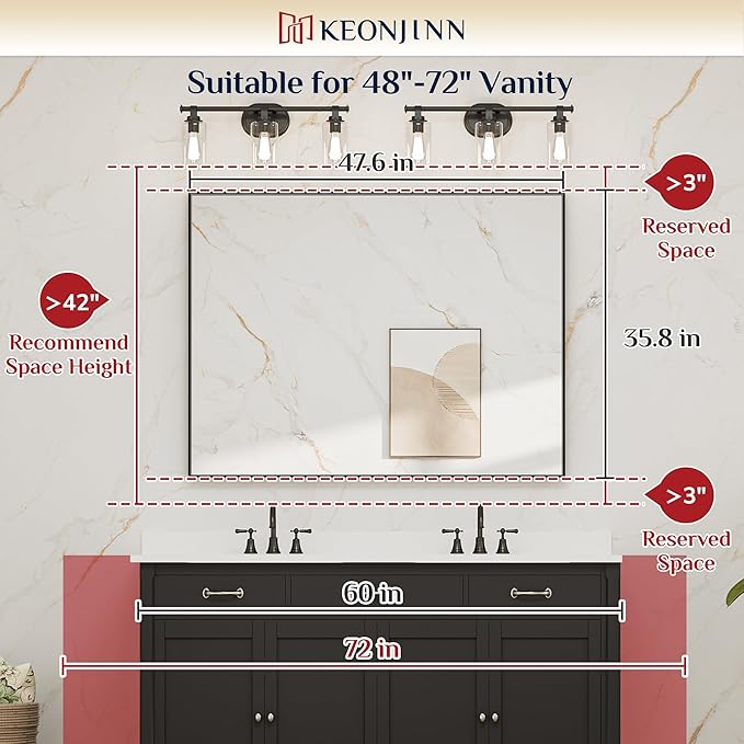 Keonjinn 48 x 36 In Brushed Nickel Bathroom Mirror, Rectangular Metal Framed Wall Vanity Mirror for Over Sink Square Corner Aluminum Alloy Modern Farmhouse Rectangle Silver Mirror(Horizontal/Vertical)