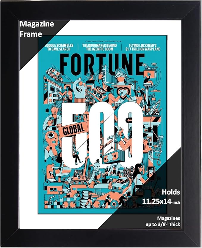 Creative Picture Frames 11.25 x 14 Magazine Frame with Full-Strength Glass, Holds Up To A 1/4" Thick Media with Installed Hangers for Easy Mounting, 12x15 Black Frame with White Mat