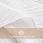 Exclusivo Mezcla King Size Quilt Bedding Set, Lightweight White Quilts King Size for All Seasons, Soft Microfiber Bedspreads Coverlets Bed Cover with Leaf Pattern, 3 Piece