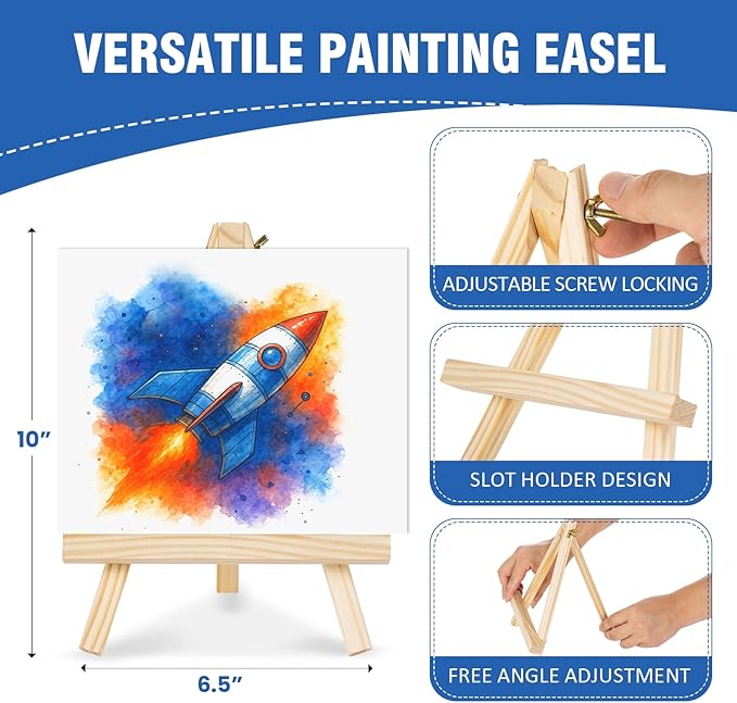 Falling in Art 36 Pack Mini Wooden Display Easels, 10 Inch Tripod Painting Easel Stand, Portable Art Canvas Holder for Photos, Prints and Signs
