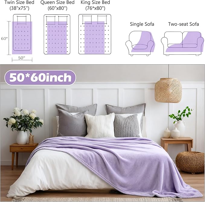 Tinideya 12 Pcs Flannel Fleece Throw Blanket Bulk 50 x 60 Inch Soft Fleece Blanket Warm Throw Blankets Coral Blankets for Couch Sofa Home Wedding Gifts Season (Lavender)