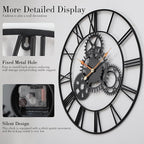Steampunk Wall Clock 24 Inch, Industrial Metal Gears with Roman Numerals, Retro Distressed Finish Mechanical Art for Bar, Living Room, Cafe Decor