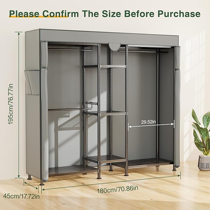 LEHOM G6C Heavy Duty Clothes Rack with Cover, Wire Garment Rack for Hanging Clothes, Compact Closet Storage Clothing Rack with Oxford Fabric Cover, Adjustable Hanging Clothes Racks for Bedroom