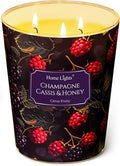 HomeLights Scented Candles | Large Jar 34 Oz Natural Soy Candle | 130 hrs Long-Lasting with 3 Wicks | Eclectic Mixed Styles Home Decor | Gifts for Mom & Women, Champagne Cassis & Honey