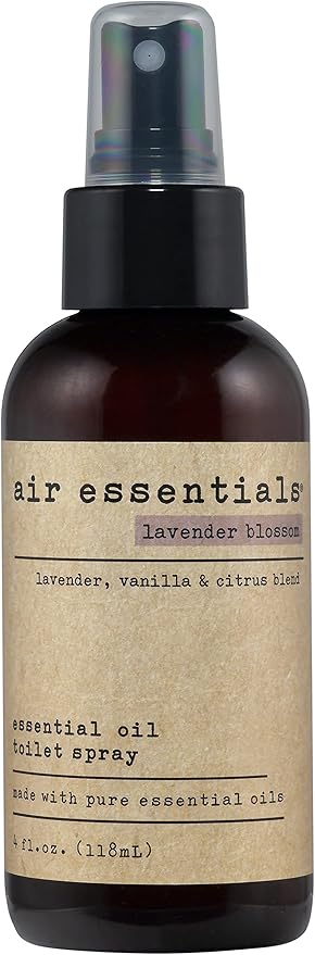 Air Essentials 4 oz Essential Oil Toilet Spray - Eliminate Bathroom & Toilet Odors with Pure Essential Oils - Air Freshener Made with Clean Plant-Derived Ingredients (Lavender Blossom)