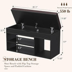 Apicizon Entryway Bench with Shoe Storage, Black, 2-Tier Shoe Rack, Padded Cushion, Wooden Frame