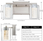 SineRise 2-Light Brushed Nickel Vanity Light with 3 Color Modes (3000K/4000K/6000K), Eye Protection LED Bathroom Light Fixture, Dimmable Modern Wall Light Over Mirror with Clear Glass Shade