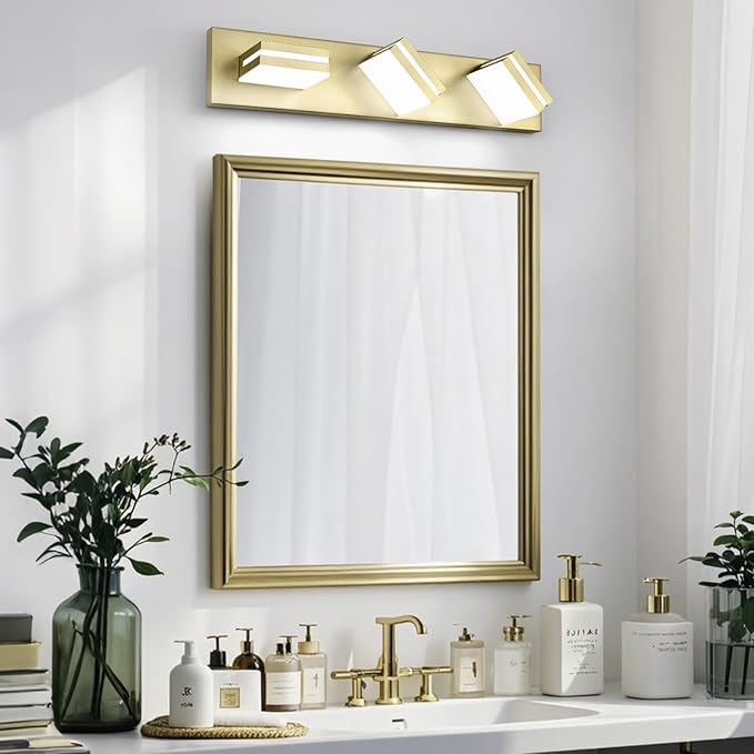OKELI 5-Light Bathroom Vanity Light Gold Modern LED Vanity Light Over Mirror Dimmable Mirror Front Lamp with 350° Adjustable Lamp Head ETL Listed 32W 6000K Cold White